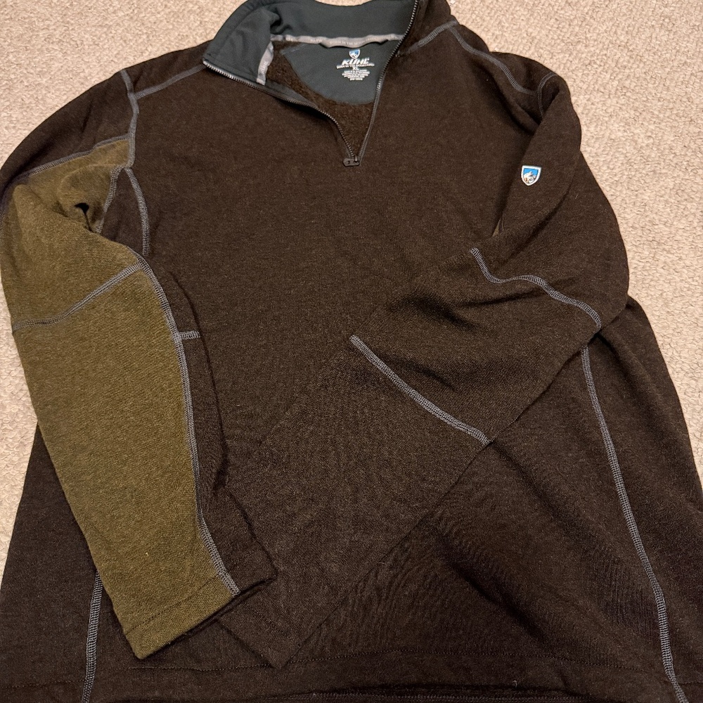 Kuhl Revel 1/4 Zip Fleece Pullover Mens L Brown Two-Tone Mock Neck 3007